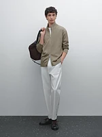 Cotton zip-up knit cardigan