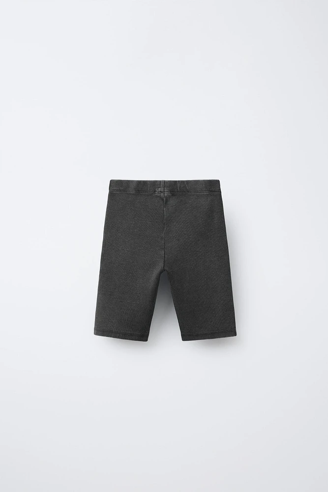 WASHED EFFECT RIBBED BIKE SHORTS
