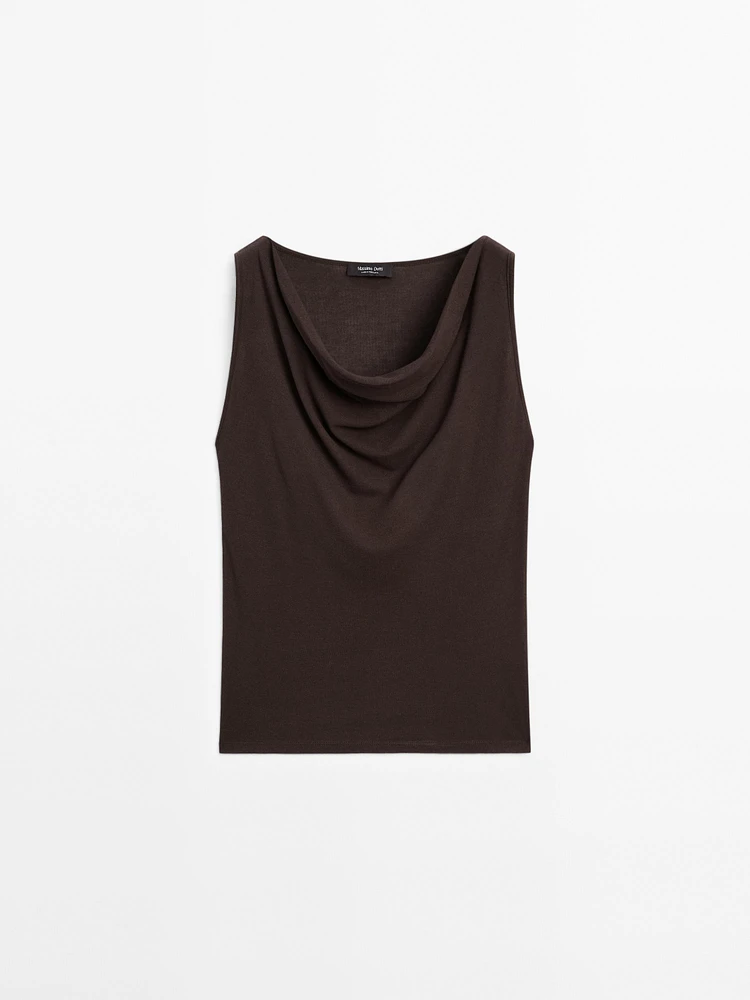 Top encolure drapée 100 % coton
