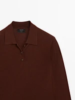 100% wool polo collar sweater with buttons