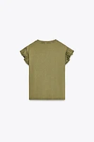 WASHED EFFECT RUFFLE T-SHIRT