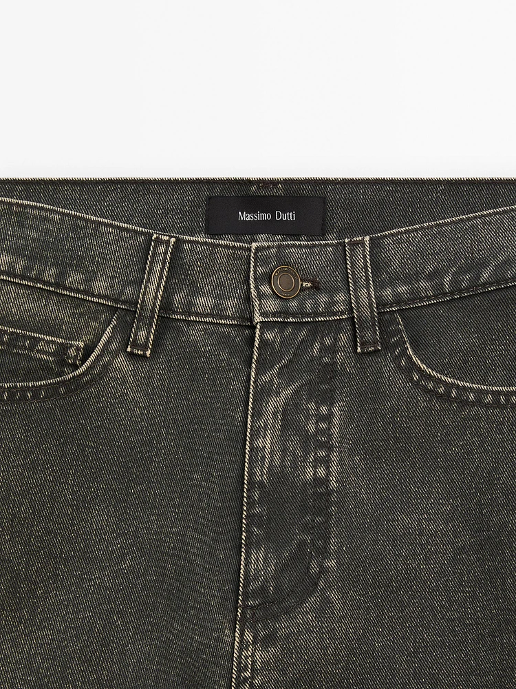 Pantalon wide coated denim look en coton