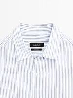 Regular fit striped cotton blend shirt