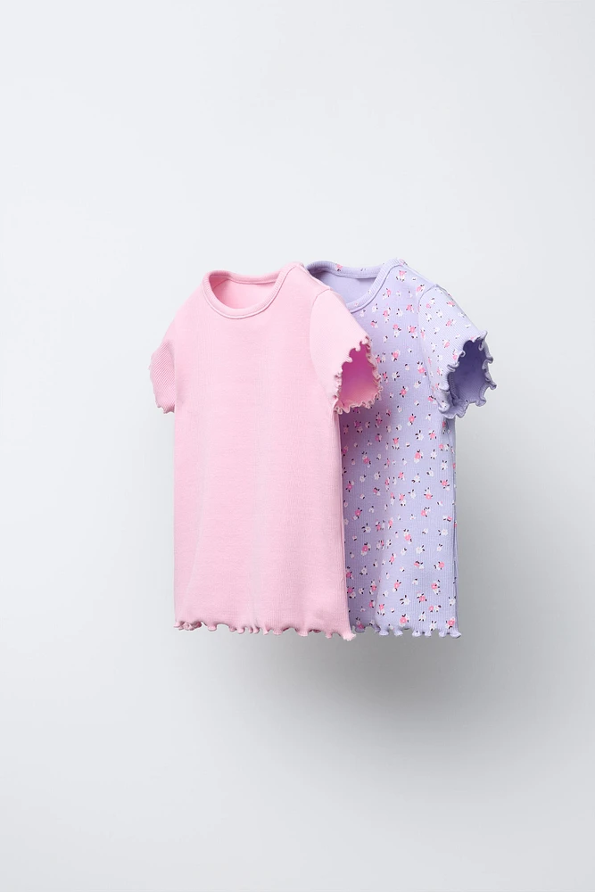 LOT DE DEUX T-SHIRTS CÔTELÉS À FLEURS