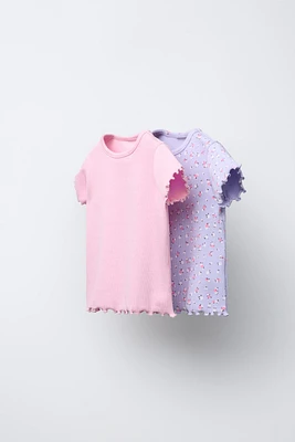LOT DE DEUX T-SHIRTS CÔTELÉS À FLEURS
