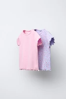 LOT DE DEUX T-SHIRTS CÔTELÉS À FLEURS