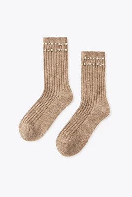 CHAUSSETTES CÔTELÉES PERLES