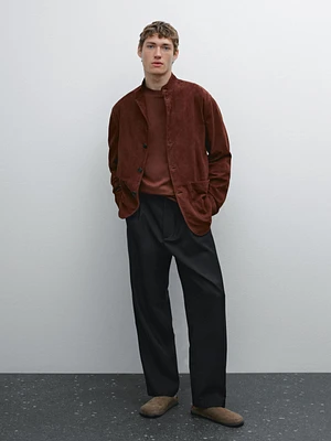 Suede leather stand collar jacket