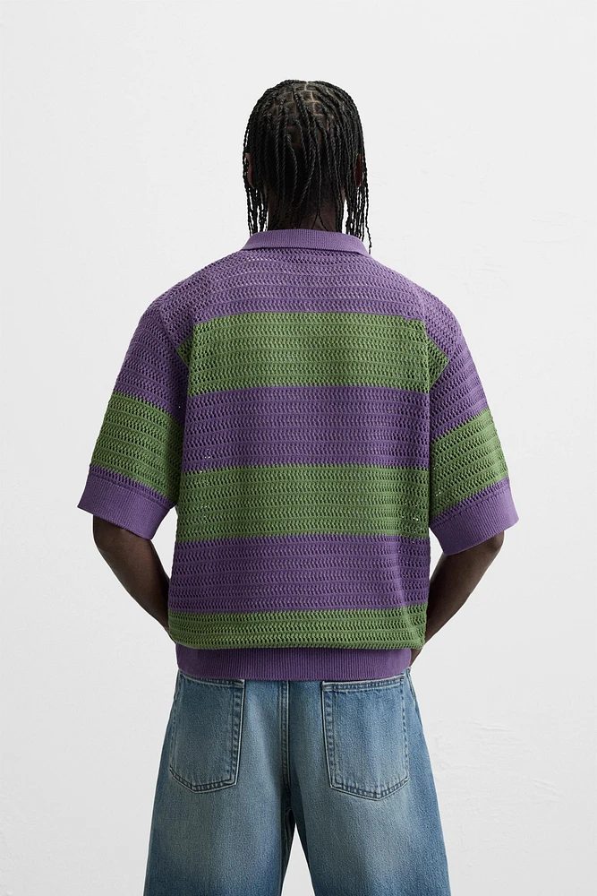 POLO EN MAILLE À RAYURES TEXTURÉ
