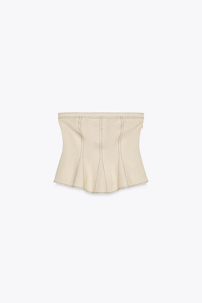 LINEN TOP WITH CONTRAST STITCHING