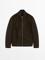 Contrast knit suede leather jacket
