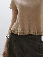 100% linen T-shirt with ruffled hem