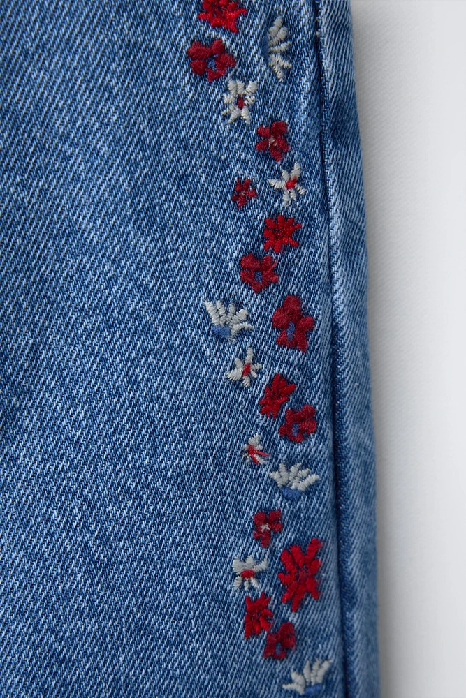 EMBROIDERED LONG DENIM OVERALLS