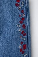 EMBROIDERED LONG DENIM OVERALLS