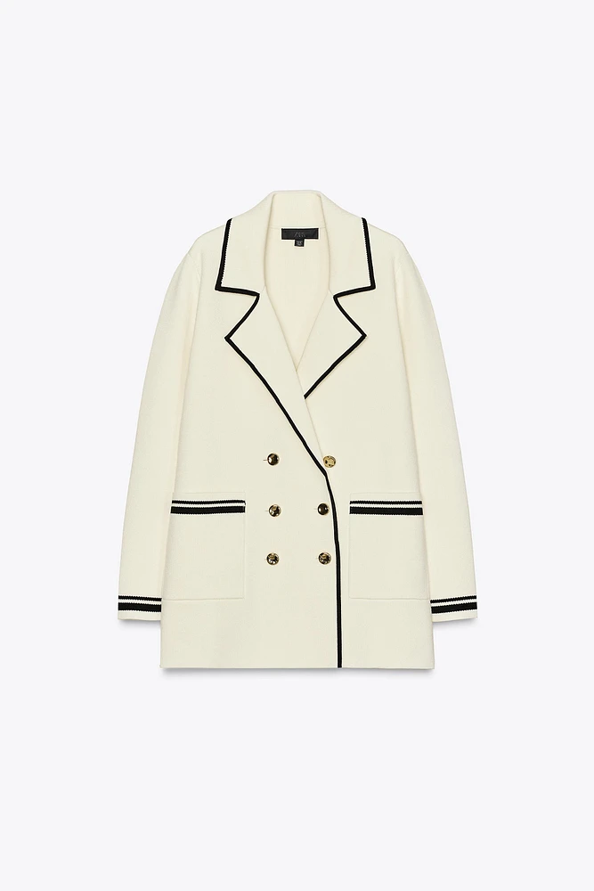 DOUBLE-BREASTED KNIT BLAZER JACKET
