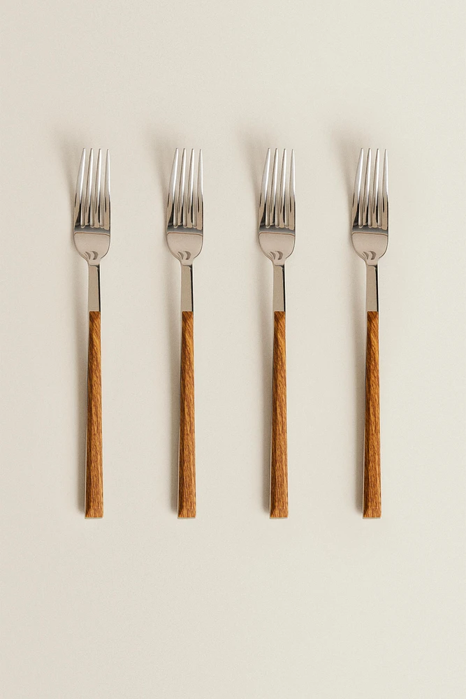 SET OF FORKS WITH WOOD-DESIGN HANDLES (SET OF 4)