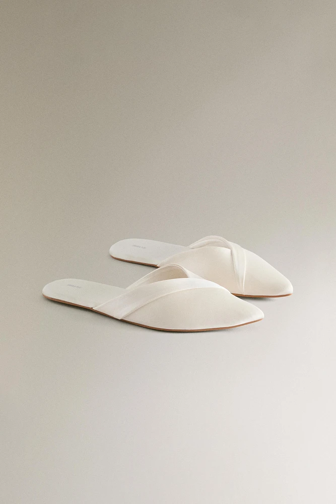 PLEATED SATEEN MULE SLIPPERS