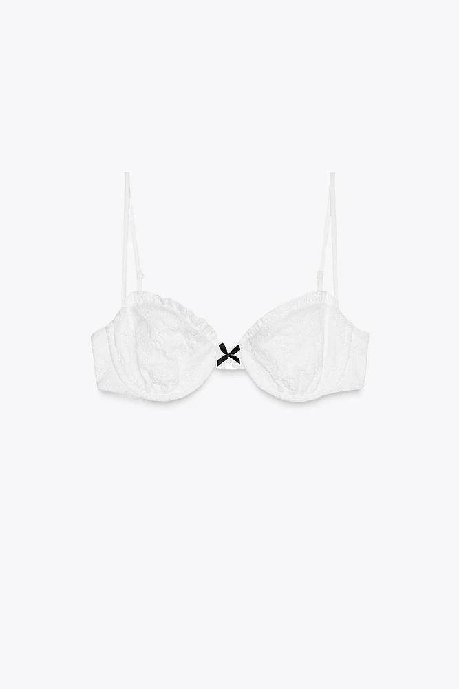 CONTRAST TIE RUFFLE BIKINI TOP