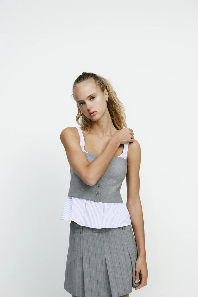 COMBINATION STRIPED POPLIN TOP