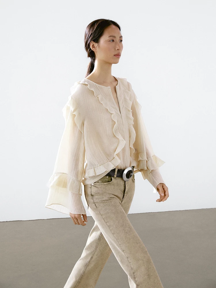 Mid-rise straight-leg cotton blend jeans