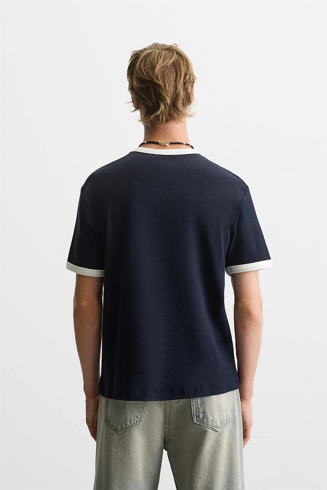 BASIC CONTRAST RIBBED T-SHIRT