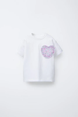 T-SHIRT POCHE CŒUR IMPRIMÉ