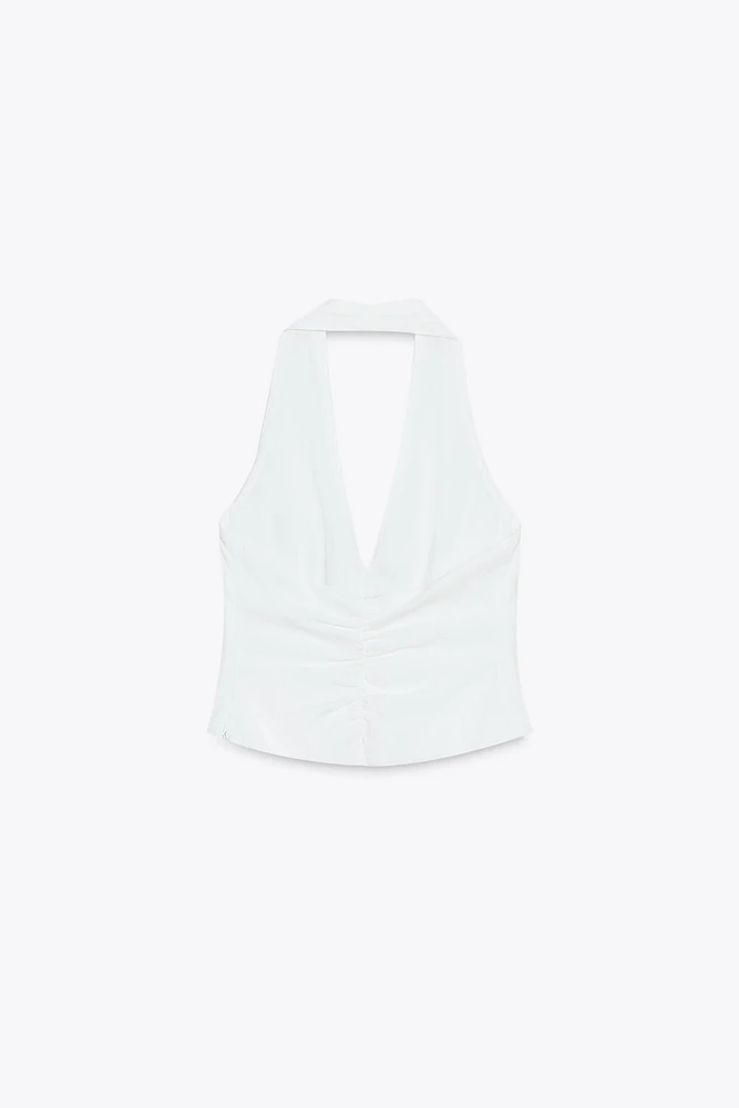 LINEN HALTER VEST TOP