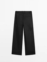 100% cotton mid-rise straight-leg trousers