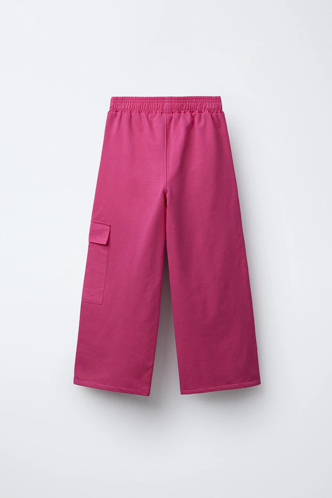 PANTALON JAMBES LARGES EN MATIÈRES VARIÉES AVEC POCHES
