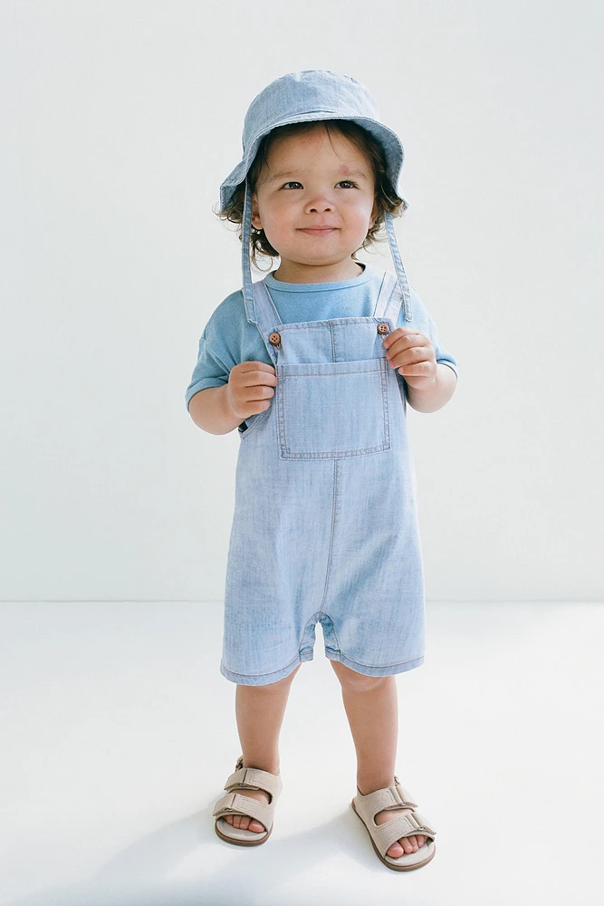 FLOWY DENIM OVERALL SHORTS