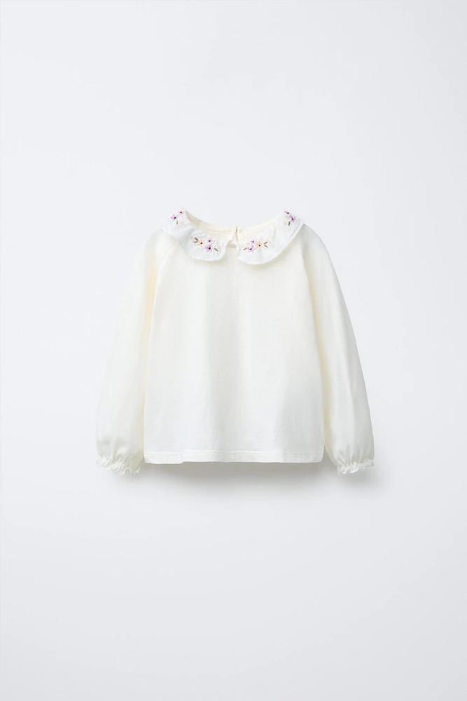 CONTRASTING PETER PAN COLLAR FLORAL TOP