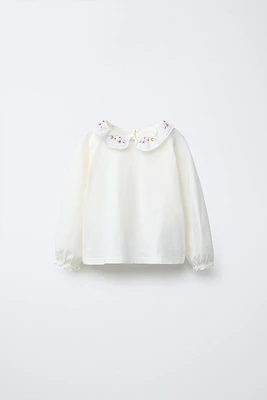 CONTRASTING PETER PAN COLLAR FLORAL TOP