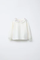CONTRASTING PETER PAN COLLAR FLORAL TOP