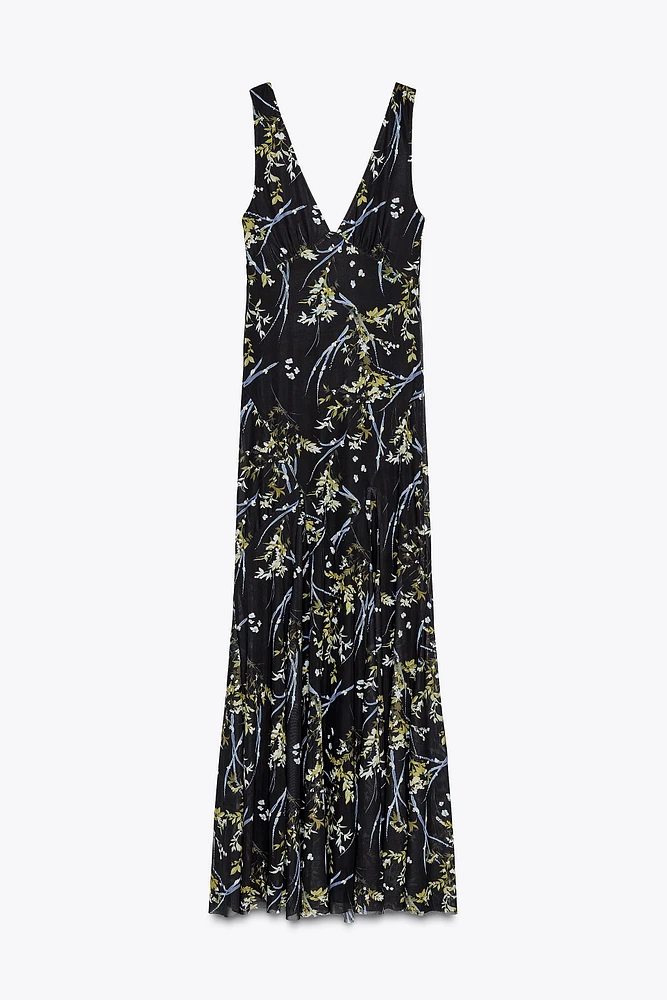 LONG FLORAL TULLE DRESS