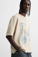 T-SHIRT DÉLAVÉ EN MAILLE IMPRIMÉ