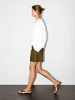 Flowing linen blend blouse with V-neckline