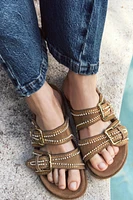 EMBROIDERED SUEDE SLIDE SANDALS