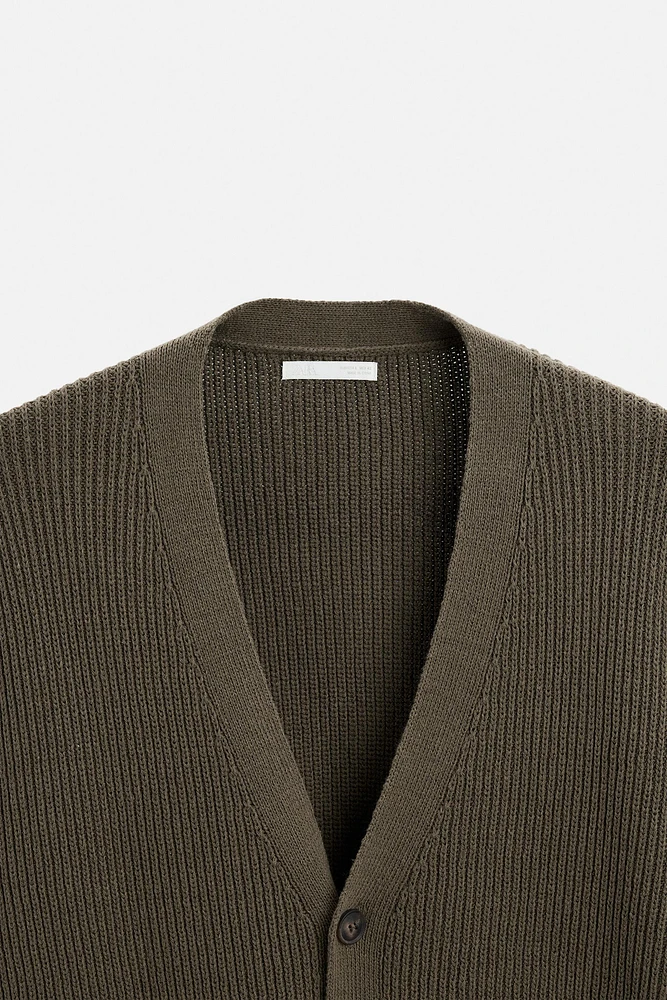 RELAXED FIT COTTON BLEND CARDIGAN