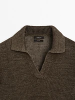 100% linen knit polo collar sweater