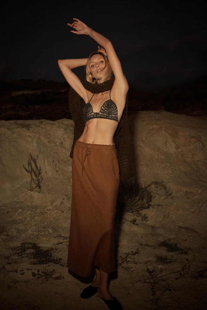 ZW COLLECTION 100% LINEN MIDI SKIRT