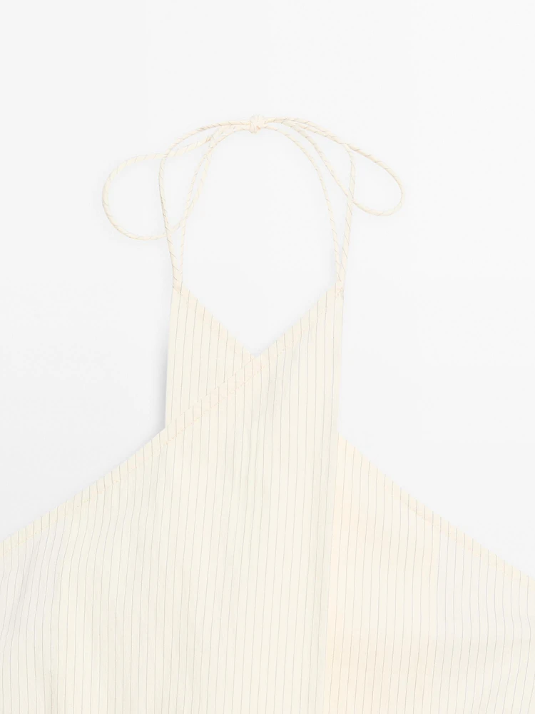 Striped cotton blend halter top