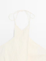 Striped cotton blend halter top