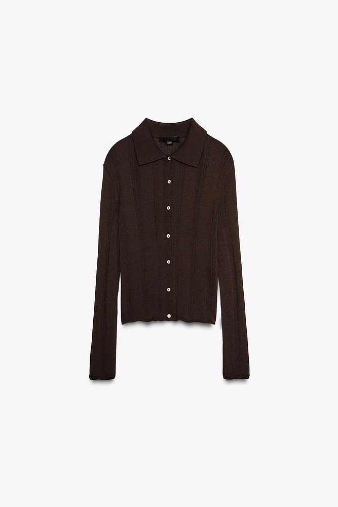RIBBED KNIT POLO JACKET