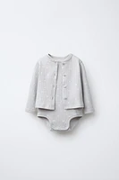 POINTELLE PRINT BODYSUIT AND JACKET SET