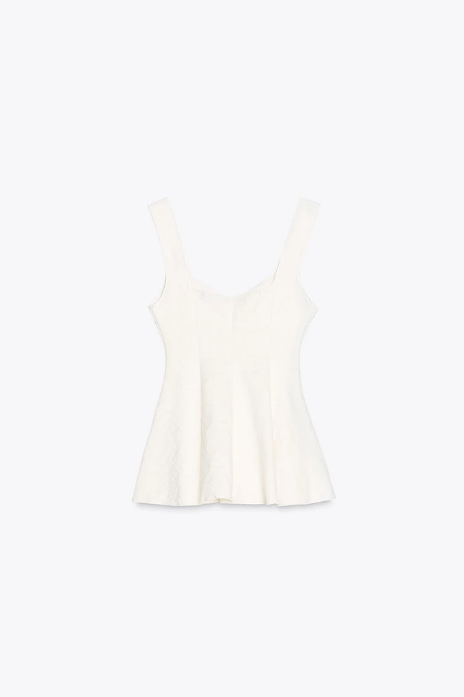 STRETCH JACQUARD PEPLUM TOP