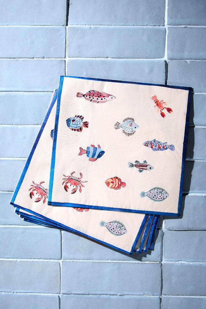 LOT 20 SERVIETTES DE TABLE PAPIER POISSONS