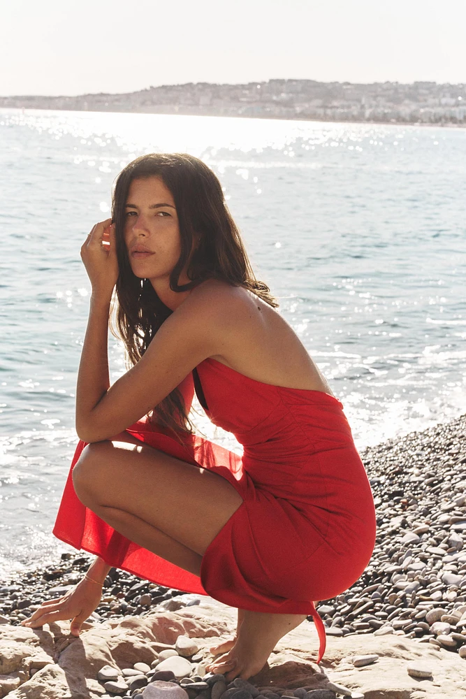 ROBE MIDI DRAPÉE EN LIN