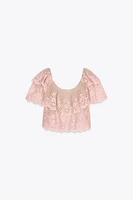 EMBROIDERED RUFFLED TOP