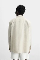 LINEN-COTTON STRIPED PATCHWORK SHIRT