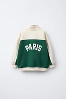 EMBROIDERED TEXT ZIPPERED SWEATSHIRT